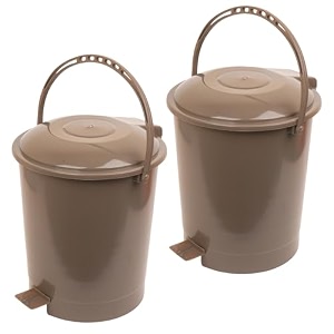 kuber industries plastic swinging lid pedal dustbin for kitchen - wet amp dry waste trash can - 10 ltr - pack of 2 - brown