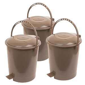 kuber industries plastic swinging lid pedal dustbin for kitchen wet amp dry waste trash can 10 ltr pack of 3 brown