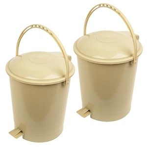 kuber industries plastic swinging lid pedal dustbin for kitchen wet amp dry waste trash can 10 ltr pack of 2 beige