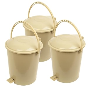 kuber industries plastic swinging lid pedal dustbin for kitchen  wet amp dry waste trash can  10 ltr  pack of 3  beige