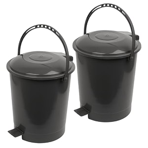kuber industries plastic swinging lid pedal dustbin for kitchen - wet amp dry waste trash can - 10 ltr - pack of 2 - gray