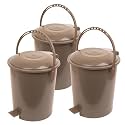 Kuber Industries Plastic Swinging Lid Pedal Dustbin for Kitchen, Wet &amp; Dry Waste, Trash Can, 10 LTR, Pack of 3, Brown