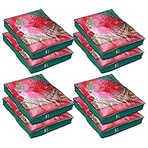 kuber industries embroidery design non woven 334 inch saree cover with transparent top- pack of 8 green hs39kubmart022016