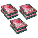 Kuber Industries Embroidery Design Non Woven 3" inch Saree Cover With Transparent Top- Pack of 6 (Green)