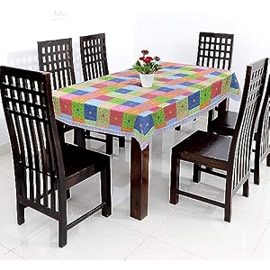 kuber industries floral box print table cloth 6 seaterwaterproof dining table cover 6 seatertable protector for indoor amp outdoor 90x60 multi