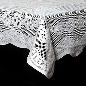 kuber industries floral design croshia cotton 6 seater dining table cover 6034x9034white - ctktc045668