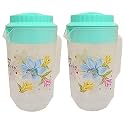 Kuber Industries Floral Design Plastic Water Jug, 2-Pieces, Green