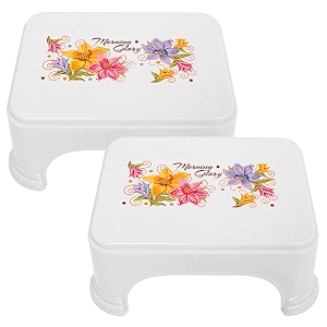 kuber industries floral print 2 pieces plastic bathroom stool adults simple style stool anti-slip with strong bearing stool for home office kindergarten white-kubmart10871