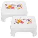 Kuber Industries Floral Print 2 Pieces Plastic Bathroom Stool, Adults Simple Style Stool Anti-Slip with Strong Bearing Stool for Home, Office, Kindergarten, White-KUBMART10871