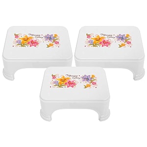 kuber industries floral print 3 pieces plastic bathroom stool adults simple style stool anti-slip with strong bearing stool for home office kindergarten white-kubmart10873