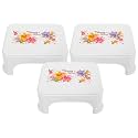 Kuber Industries Floral Print 3 Pieces Plastic Bathroom Stool, Adults Simple Style Stool Anti-Slip with Strong Bearing Stool for Home, Office, Kindergarten, White-KUBMART10873