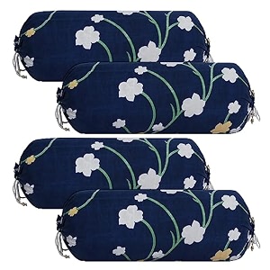 kuber industries floral print bolster cover with drawstringround bedside long pillow coverdewan pillow cover set 16 x 32 bolster cover set of 4 navy blue