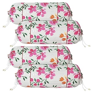 kuber industries bolster coversoft bolster pillow cover for bedroom living roombolster cover set of 2white amp pink