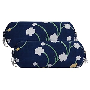 kuber industries floral print bolster cover with drawstringround bedside long pillow coverdewan pillow cover set 16 x 32 bolster cover set of 2 navy blue