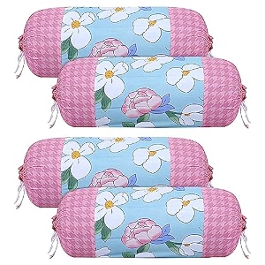 kuber industries floral print bolster cover with drawstringround bedside long pillow coverdewan pillow cover set 16 x 32 bolster cover set of 4 pink
