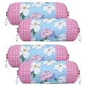 Kuber Industries Floral Print Bolster Cover with Drawstring|Round Bedside Long Pillow Cover|Dewan Pillow Cover Set 16 x 32 |Bolster Cover Set of 4 (Pink)