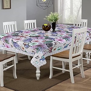kuber industries floral print dining table cover 6 seaterexclusive table clothtable sheet for dining party eventswaterproof table protectorindoor and outdoor use 90x60 cream