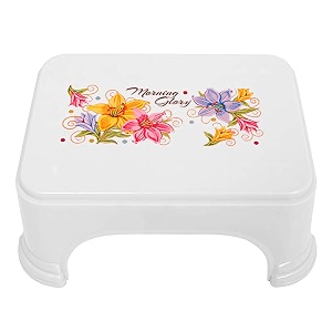 kuber industries floral print plastic bathroom stool adults simple style stool anti-slip with strong bearing stool for home office kindergarten white-kubmart10869