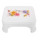 Kuber Industries Floral Print Plastic Bathroom Stool, Adults Simple Style Stool Anti-Slip with Strong Bearing Stool for Home, Office, Kindergarten, White-KUBMART10869