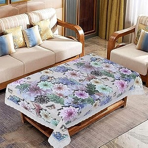 kuber industries center table cover  40x60 inch  4 seater kitchen table cloth  tabletop cover  decorative table cover  tea table cover  pvc table cloth  pink flower design  grey