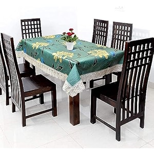 kuber industries floral print table cloth 6 seaterwaterproof dining table cover 6 seatertable protector for indoor amp outdoor 90x60 green