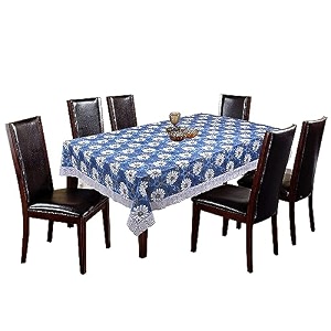 kuber industries floral print table cloth 6 seaterwaterproof dining table cover 6 seatertable protector for indoor amp outdoor 90x60 white amp blue