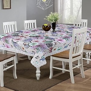 kuber industries floral print table cloth 6 seaterwaterproof dining table cover 6 seatertable protector for indoor amp outdoor 90x60 cream