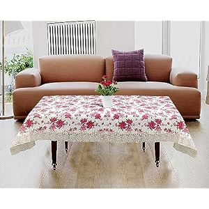 kuber industries floral print table cloth 4 seaterwaterproof center table covertable protector for indoor amp outdoor 60x40 cream amp pink