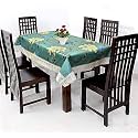 Kuber Industries Floral Print Table Cloth 6 Seater|Waterproof Dining Table Cover 6 Seater|Table Protector for Indoor &amp; Outdoor 90x60 (Green)
