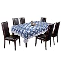 Kuber Industries Floral Print Table Cloth 6 Seater|Waterproof Dining Table Cover 6 Seater|Table Protector for Indoor &amp; Outdoor 90x60 (White &amp; Blue)