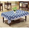 Kuber Industries Floral Print Table Cloth 4 Seater|Waterproof Center Table Cover|Table Protector for Indoor &amp; Outdoor 60x40 (White &amp; Blue)