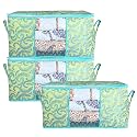Kuber Industries Floral Print Underbed Storage Bag|Organizer For Clothes Large|Non-Woven Comforter, Blanket Cover|Transparent Window &amp; Zipper|Side Handles|Pack of 3 (Green)