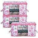 Kuber Industries Non-Woven Floral Print Underbed Storage Bag|Organizer For Clothes Large|Non-Woven Comforter, Blanket Cover|Transparent Window &amp; Zipper|Side Handles|Pack Of 3 (Pink)