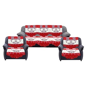 kuber industries flower cotton 6 piece 5 seater sofa cover set maroon-ctktc28705