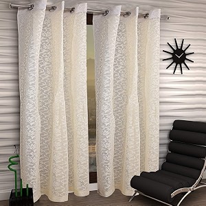 kuber industries flower design 2 pieces sheer door curtains linen look semi transparent voile grommet elegance curtains for living dining room bedroom drapes 48 x 84 inch long cream - ctktc040512