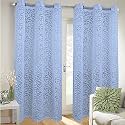 Kuber Industries Flower Design 2 Pieces Sheer Door Curtains Linen Look Semi Transparent Voile Grommet Elegance Curtains (Sky Blue) - CTKTC40505