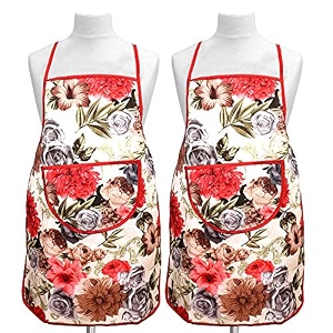 kuber industries flower design jute 2 pieces waterproof kitchen apron with front pocket maroon - ctktc40355