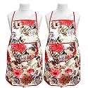 Kuber Industries Flower Design Jute 2 Pieces Waterproof Kitchen Apron with Front Pocket (Maroon) - CTKTC40355