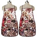 Kuber Industries Flower Design Jute 2 Pieces Waterproof Kitchen Apron with Front Pocket (Brown) - CTKTC40363
