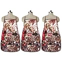 Kuber Industries Flower Design Jute 3 Pieces Waterproof Kitchen Apron with Front Pocket (Brown) - CTKTC40365