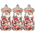 Kuber Industries Flower Design Jute 3 Pieces Waterproof Kitchen Apron with Front Pocket (Maroon) - CTKTC40357