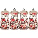 Kuber Industries Flower Design Jute 4 Pieces Waterproof Kitchen Apron with Front Pocket (Maroon) - CTKTC40359