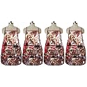 Kuber Industries Flower Design Jute 4 Pieces Waterproof Kitchen Apron with Front Pocket (Brown) - CTKTC040367