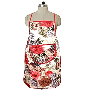 kuber industries flower design jute waterproof kitchen apron with front pocket maroon - ctktc040353