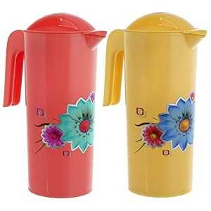 kuber industries flower design plastic 2 pieces water jug with lid with attractive brown print 2 litre multicolour - ctltc043789