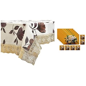 kuber industries flower design pvc waterproof amp antislip center table cover amp flower printed pvc stain resistant anti-skid waterproof 6 pcs placemats with 6 pcs tea coasters set