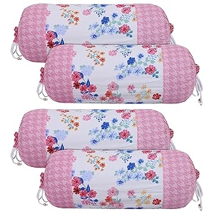 kuber industries flower print bolster cover with drawstringround bedside long pillow coverdewan pillow cover set 16 x 32 bolster cover set of 4 pink