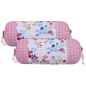 kuber industries bolster coversoft bolster pillow cover for bedroom living roombolster cover set of 2white amp pink