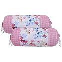 Kuber Industries Bolster Cover|Soft Bolster Pillow Cover for Bedroom, Living Room|Bolster Cover Set of 2|White &amp; Pink
