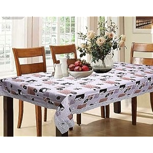 kuber industries flower print table cloth 6 seaterwaterproof dining table cover 6 seatertable protector for indoor amp outdoor 90x60 white lace